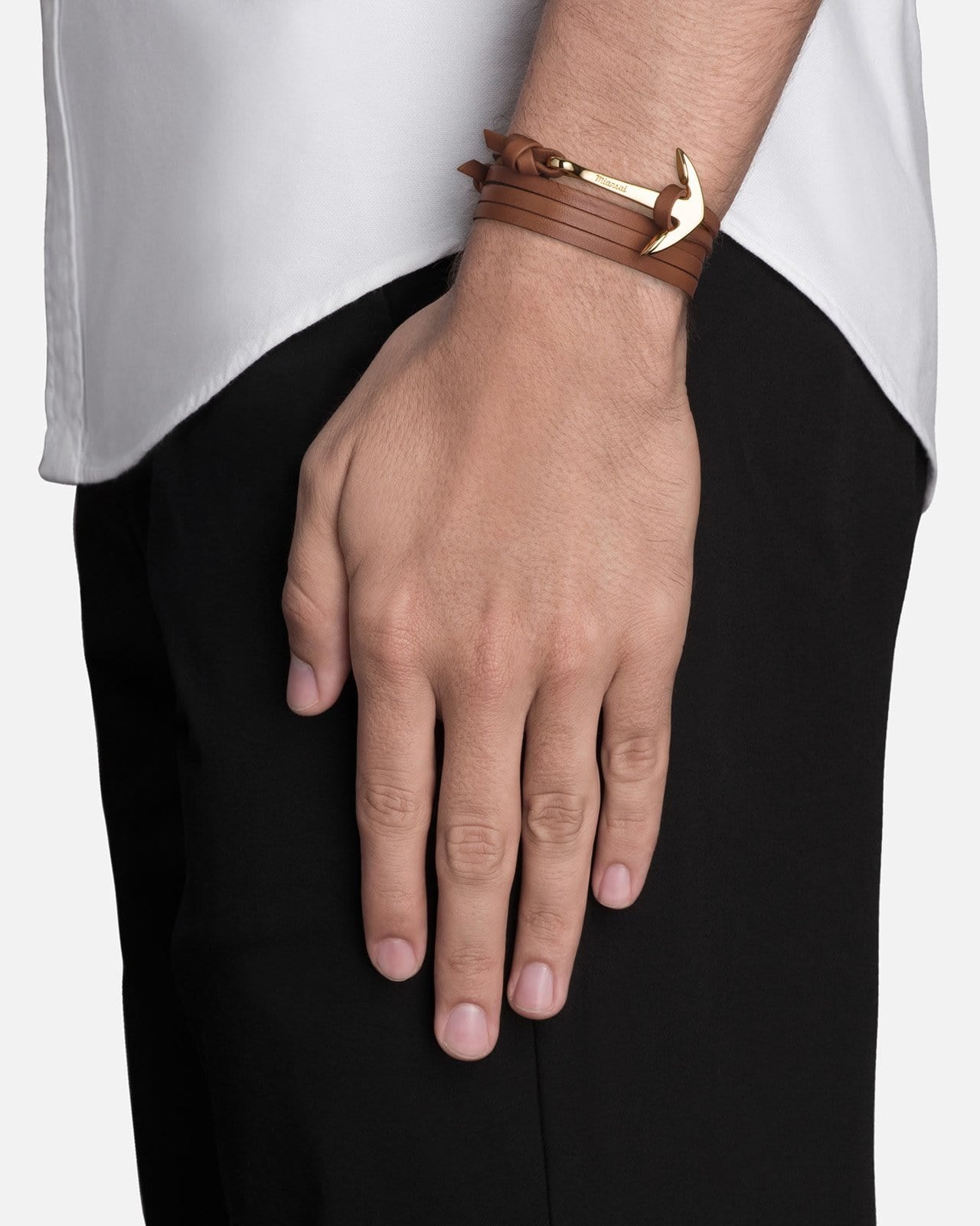 Anchor on Leather, Gold Men's and Women's Bracelets Miansai