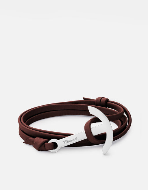 Miansai Hooks/Anchors Modern Anchor on Leather Bracelet, Polished Silver Brandy / O/S