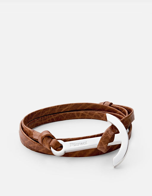 Miansai Hooks/Anchors Modern Anchor on Leather Bracelet, Polished Silver Sahara / O/S
