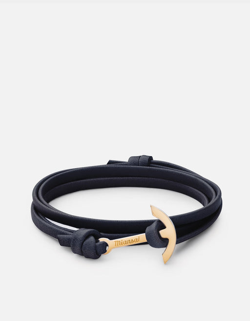 Miansai Hooks/Anchors Mini Modern Anchor Leather, Gold Navy Blue / O/S