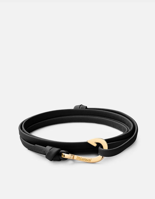 Miansai Hooks/Anchors Mini Hook Leather, Gold Black / Gold Plated / O/S