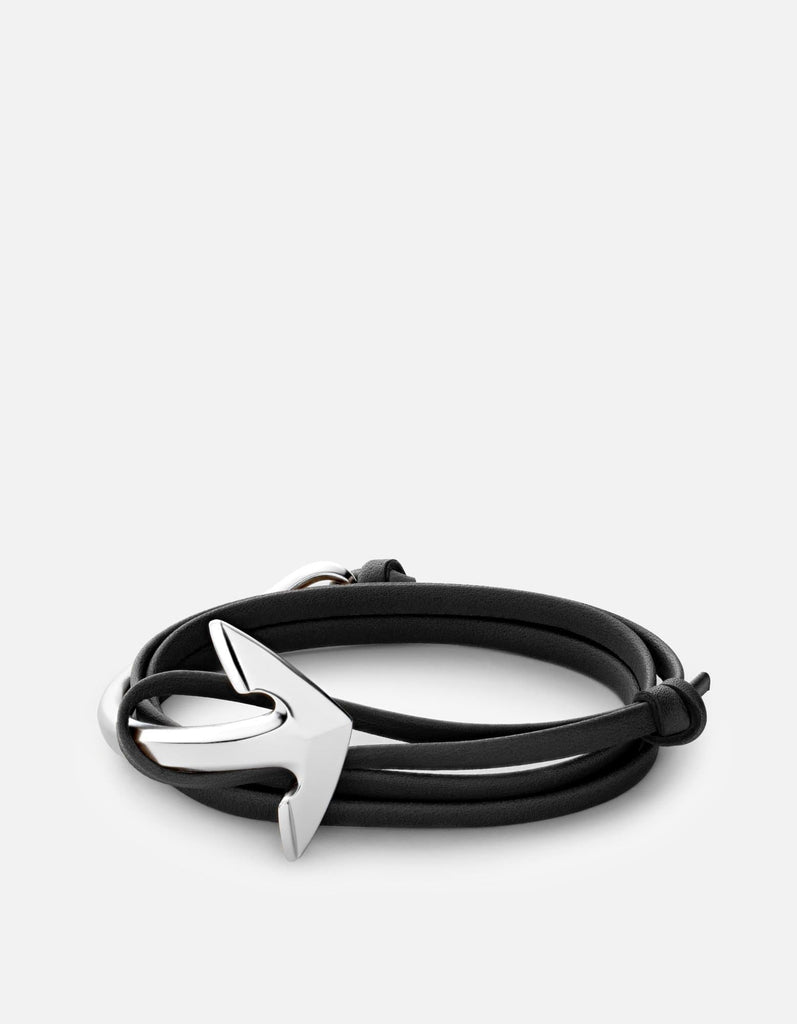 Miansai Bracelets Anchor Half-Cuff Leather, Silver Black / O/S