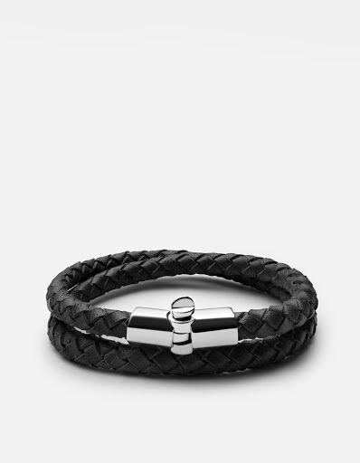 Miansai Bracelets Rovos Double-Wrap Leather Bracelet, Sterling Silver Black / S