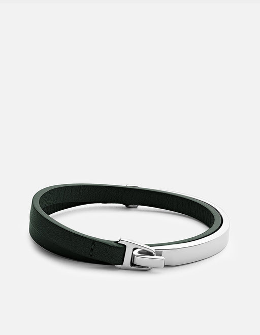 Miansai Bracelets Moore Half Cuff Leather, Sterling Silver Verde / M