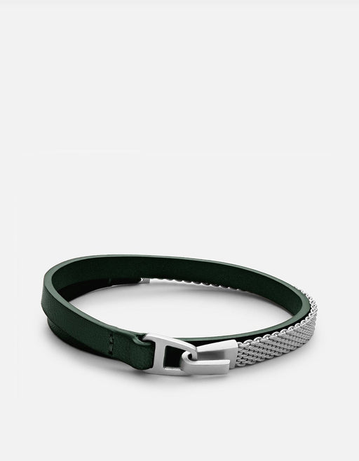 Miansai Bracelets Moore Half Mesh Leather, Sterling Silver Verde / M