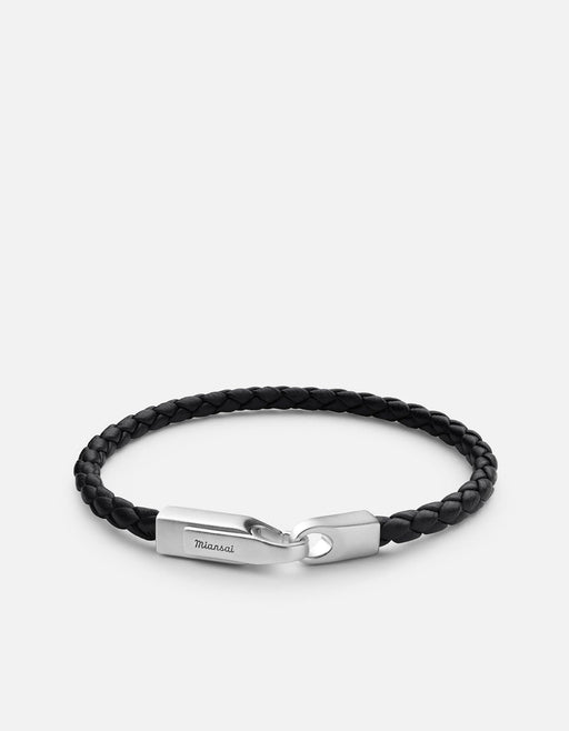Miansai Bracelets Crew Leather Bracelet, Matte Silver Solid Black / M