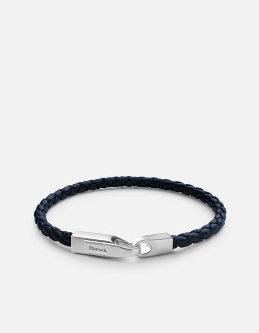 Miansai Bracelets Crew Leather Bracelet, Matte Silver Solid Navy / M