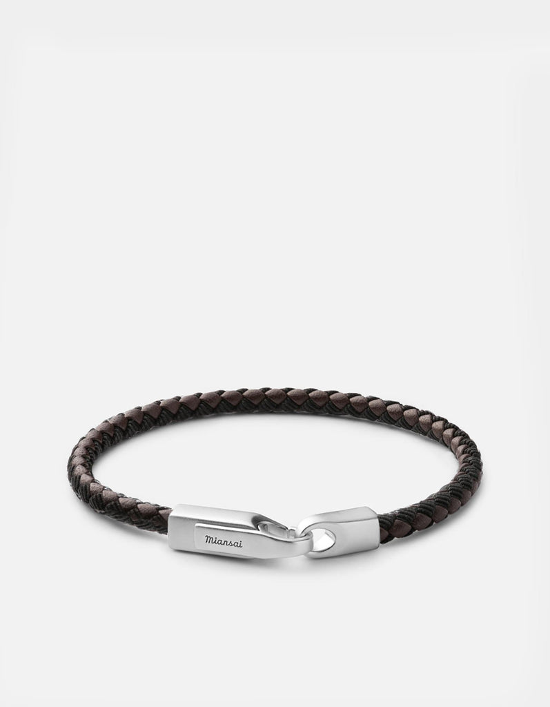 Miansai Bracelets Crew Leather Ribbon Bracelet, Matte Silver/Black Brown Black Brown / M
