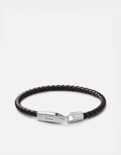 Miansai Bracelets Crew Leather Ribbon Bracelet, Matte Silver Black Brown / M