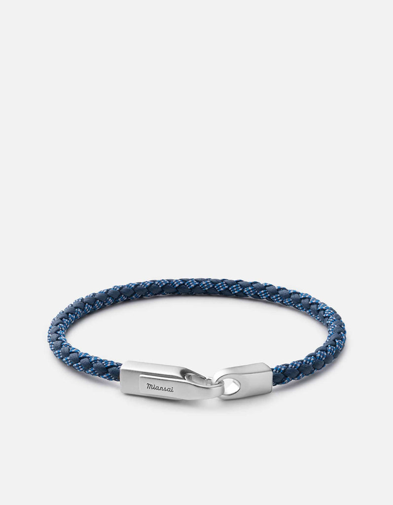 Miansai Bracelets Crew Leather Ribbon Bracelet, Matte Silver Dark Blue / M