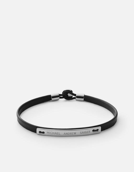 Miansai Bracelets Nexus ID Leather Bracelet, Matte Silver Black / M / Monogram: Yes