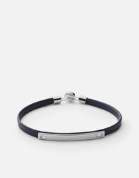 Miansai Bracelets Nexus ID Leather Bracelet, Matte Silver Navy Blue / M / Monogram: No