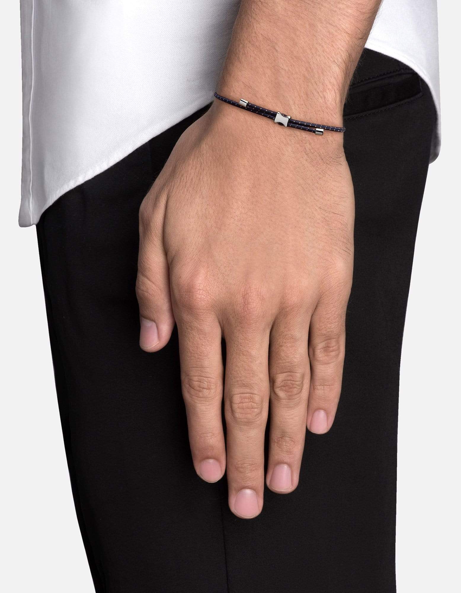 Men's Orson Pull Bungee Rope Bracelet, Sterling Silver / Navy
