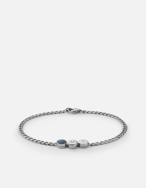 Miansai Bracelets Eye of Time Type Chain Bracelet, Sterling Silver/Blue 2 Letters / Blue / S / Monogram: Yes