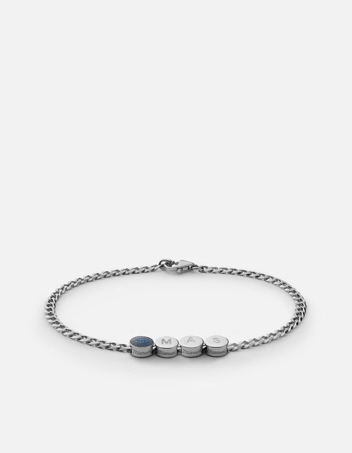 Miansai Bracelets Eye of Time Type Chain Bracelet, Sterling Silver/Blue 3 Letters / Blue / S / Monogram: Yes