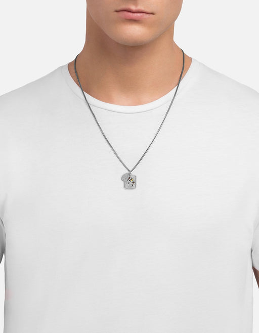 Miansai Hiawatha pendant necklace in sterling silver with multicolor enamel accents worn at the neck