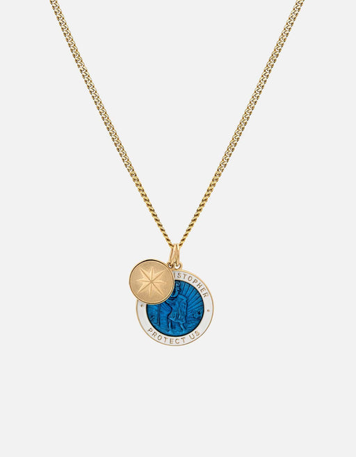 Miansai Necklaces Saint Christopher Surf Necklace, 14k Gold/Caribbean Blue Caribbean Blue/White / 24 in. / Monogram: No