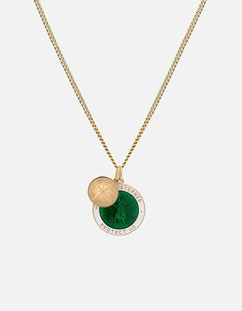 Miansai Necklaces Saint Christopher Surf Necklace, 14k Gold/Green Emerald Green/White / 24 in. / Monogram: No