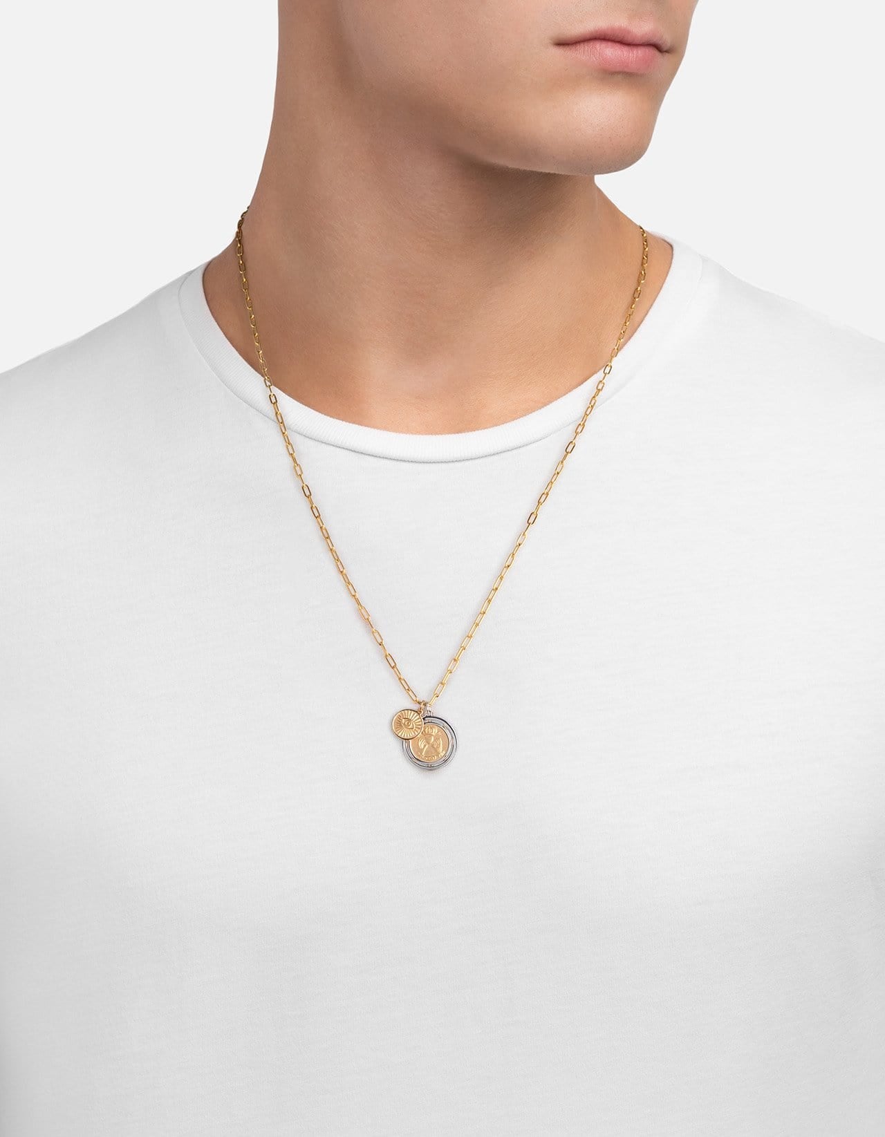 Test of Time Pendant w/Cable Chain Necklace, Sterling Silver/Gold