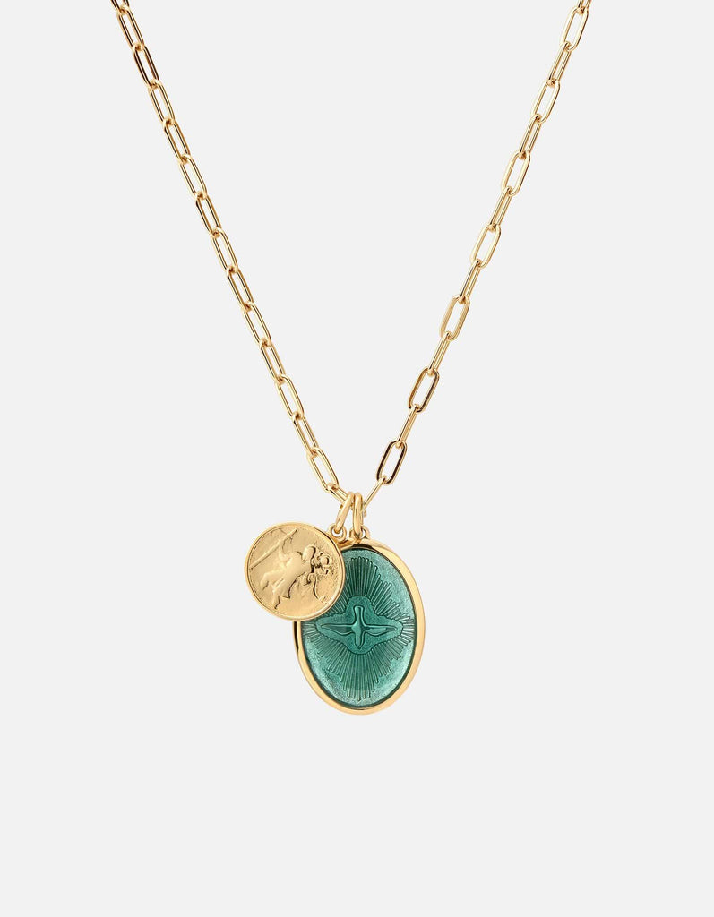 Miansai Necklaces Mini Dove Cable Chain Necklace, Gold Vermeil/Teal Teal / 24 in. / Monogram: No