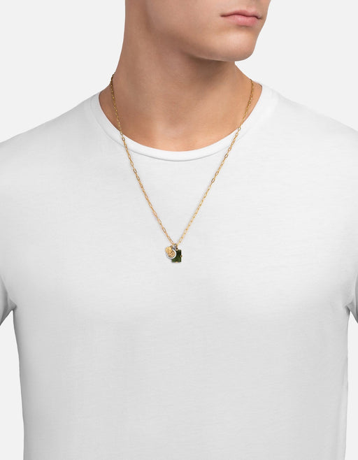 Miansai Necklaces Lennox Trilogy Cable Chain Necklace, Sterling Silver/Gold Vermeil/Jasper Green