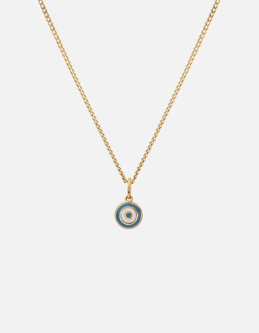 Miansai Ojos pendant necklace in gold vermeil with a concentric blue enamel evil eye on a fine chain