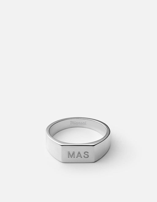 Miansai Rings Geo Signet Ring, Sterling Silver/3 Letters Polished Silver / 10 / Monogram: Yes