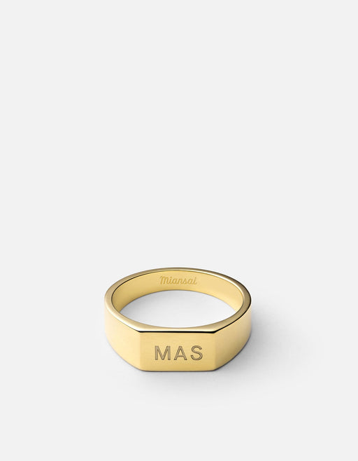 Miansai Rings Geo Signet Ring, Gold Vermeil Polished Gold / 10 / Monogram: Yes