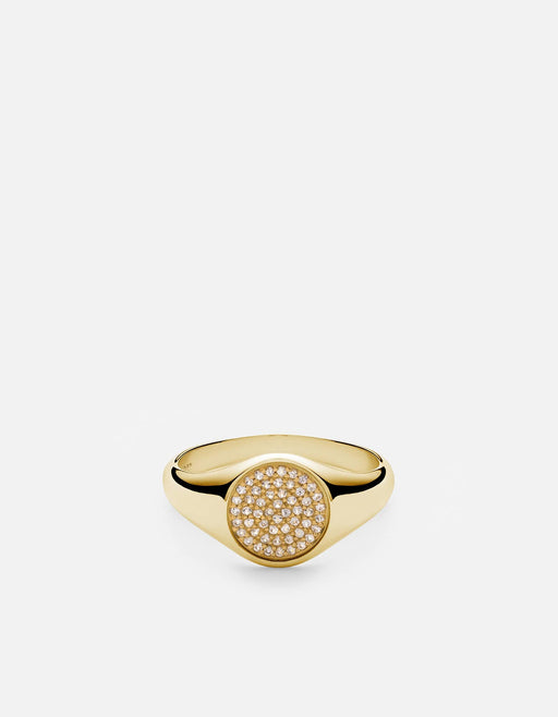 Miansai Rings Horizon Signet Ring, Gold Vermeil/Sapphire Polished Gold/White Sapphire / 5