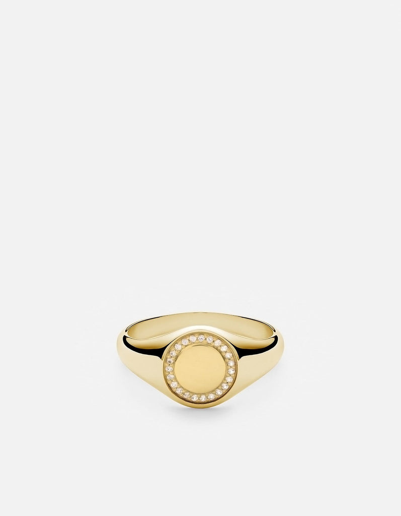 Miansai Rings Halo Signet Ring, Gold Vermeil/Sapphire Polished Gold/White Sapphire / 5