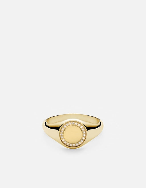 Miansai Rings Halo Signet Ring, Gold Vermeil/Sapphire Polished Gold/White Sapphire / 5