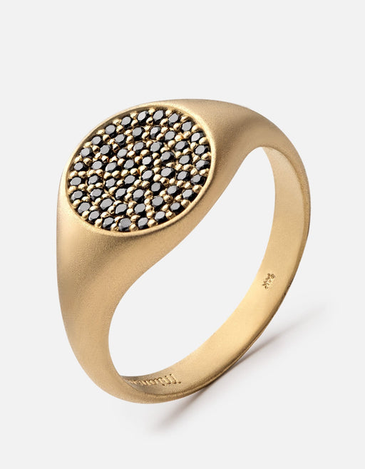 Miansai Rings Horizon Signet Ring, 14k Matte Gold/Black Diamonds