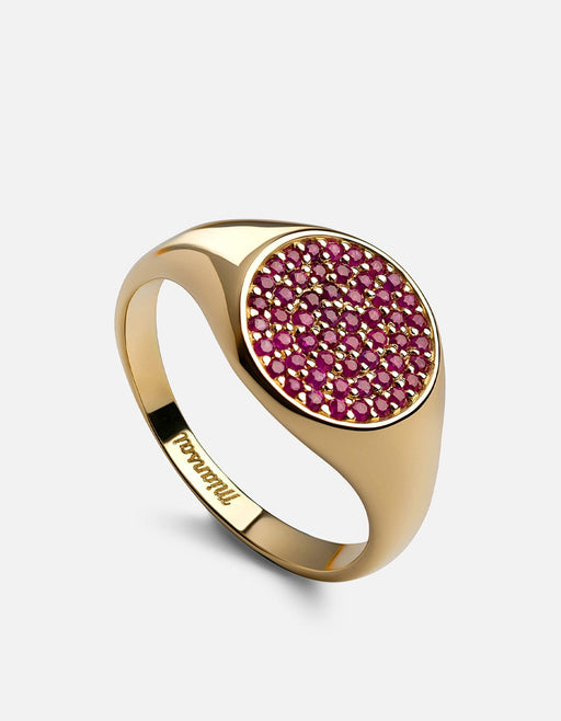 Miansai Rings Horizon Signet Ring, 14k Gold/Ruby
