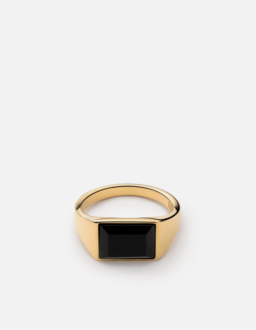 Miansai Lennox onyx signet ring in gold vermeil with a horizontal rectangular black stone and polished flat band