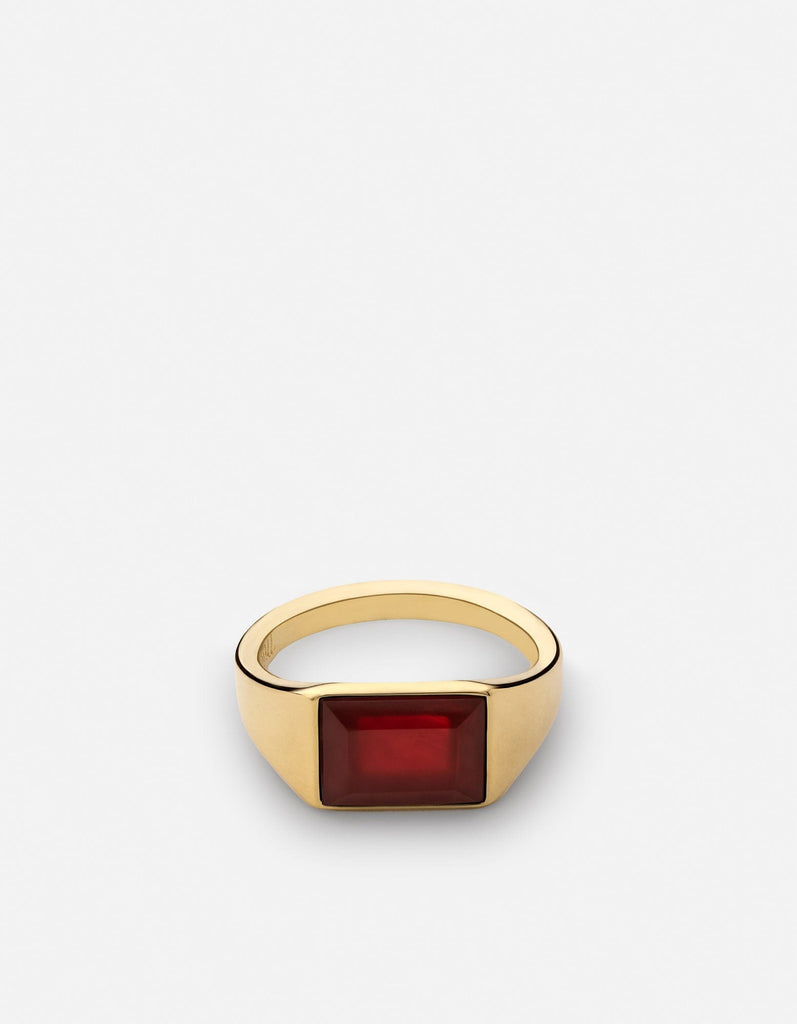Miansai Rings Slim Lennox Agate Ring, Gold Vermeil Red / 5 / Monogram: No