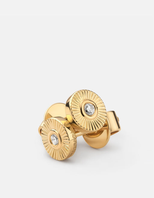 Miansai Earrings Mini Rey Studs, 14k Gold Pavé Polished Gold/Pave