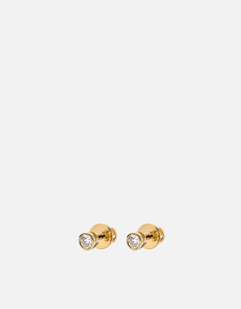 Miansai Earrings Mini Solitaire Studs, 14k Gold Pavé Polished Gold/Pave