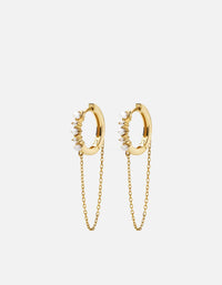 Miansai Earrings Calista Huggie Pearl Earrings, 14k Gold Pavé Polished Gold w/White Topaz / Pair