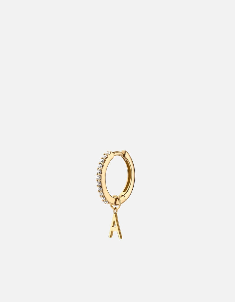 Miansai Earrings Alpha Huggie Earring, 14k Gold Pavé A - Polished Gold w/ Pave / Single