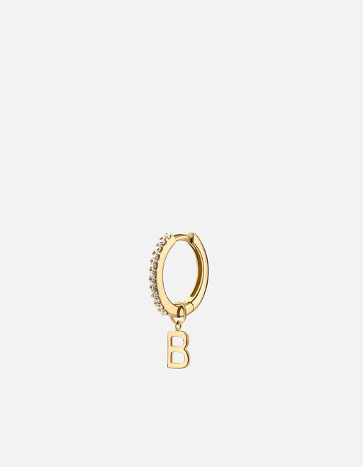 Miansai Earrings Alpha Huggie Earring, 14k Gold Pavé B - Polished Gold w/ Pave / Single
