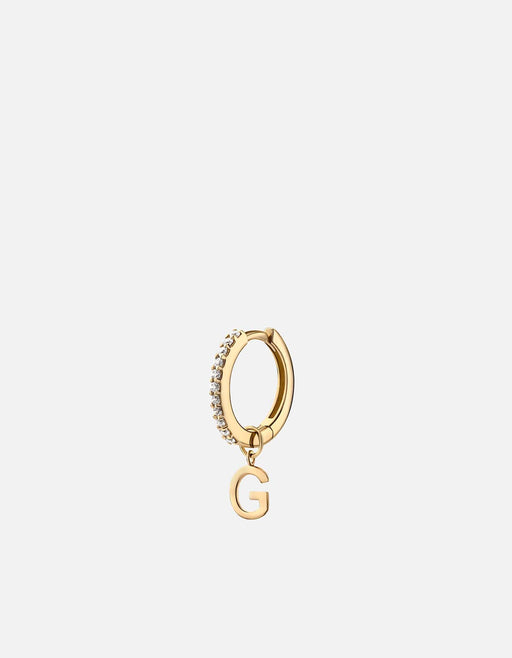 Miansai Earrings Alpha Huggie Earring, 14k Gold Pavé G - Polished Gold w/ Pave / Single
