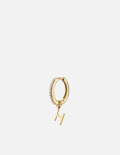 Miansai Earrings Alpha Huggie Earring, 14k Gold Pavé H - Polished Gold w/ Pave / Single