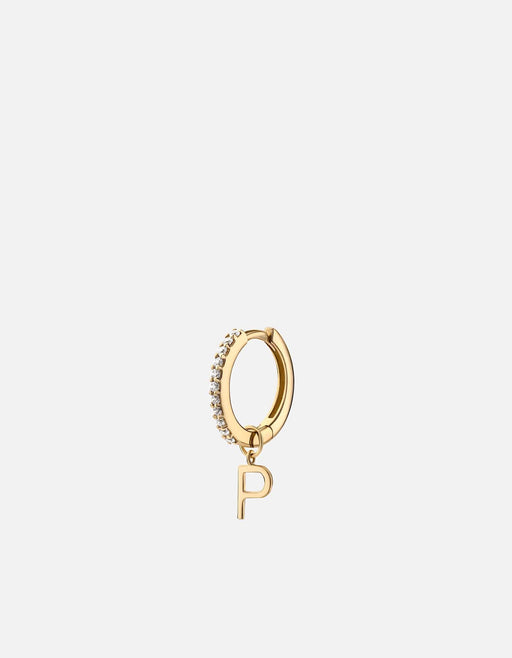 Miansai Earrings Alpha Huggie Earring, 14k Gold Pavé P - Polished Gold w/ Pave / Single