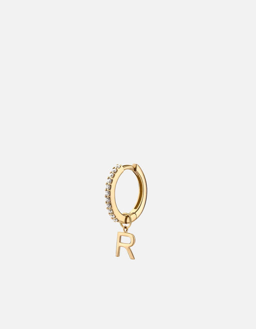 Miansai Earrings Alpha Huggie Earring, 14k Gold Pavé R - Polished Gold w/ Pave / Single
