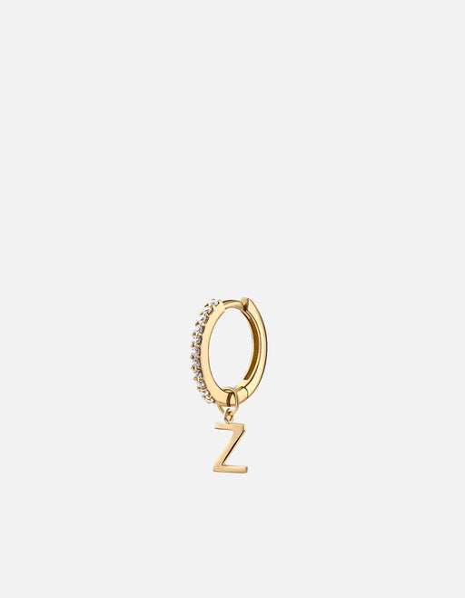 Miansai Earrings Alpha Huggie Earring, 14k Gold Pavé Z - Polished Gold w/ Pave / Single
