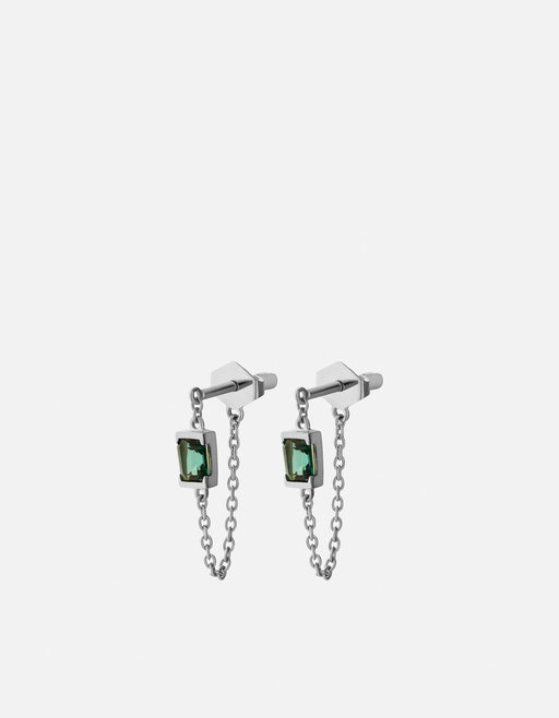 Miansai Earrings Thin Valor Quartz Chain Earrings, Sterling Silver Green / Pair