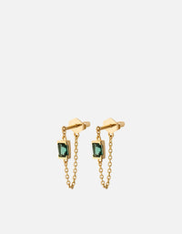 Miansai Earrings Thin Valor Quartz Chain Earrings, Gold Vermeil Green / Pair
