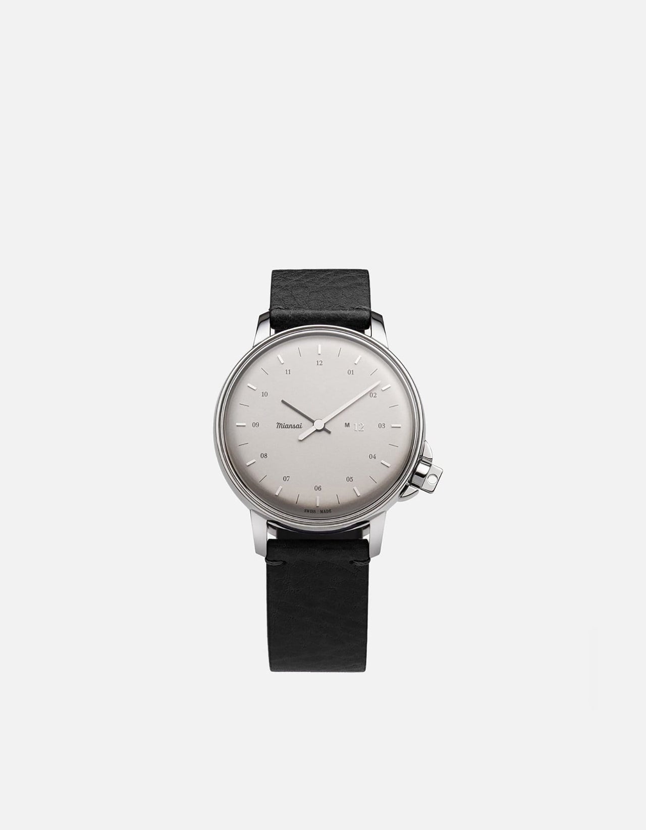 M12 Swiss Watch Silver on Leather, Asphalt | Miansai