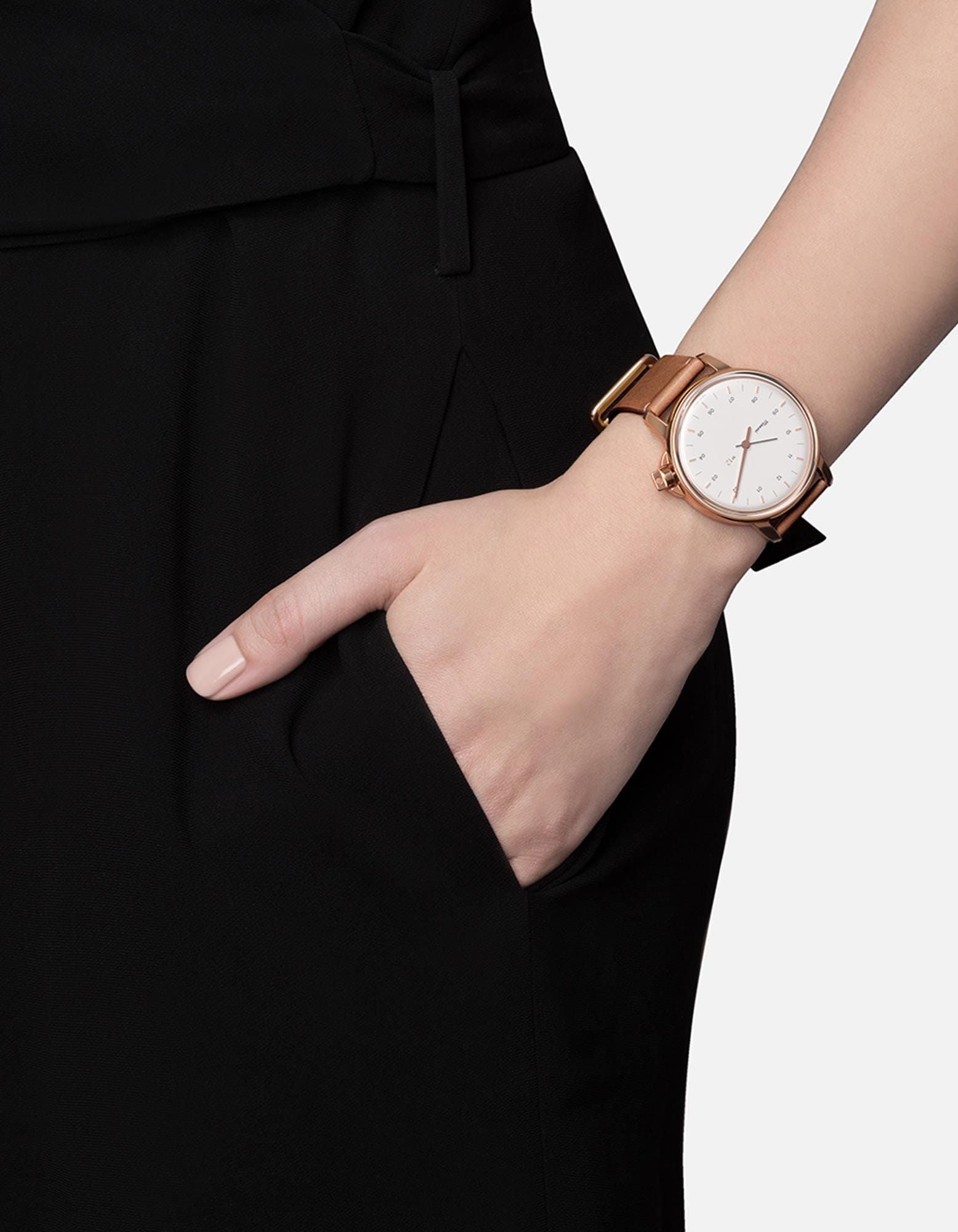 M12 Swiss Watch Rose|White on Leather, Tan | Miansai