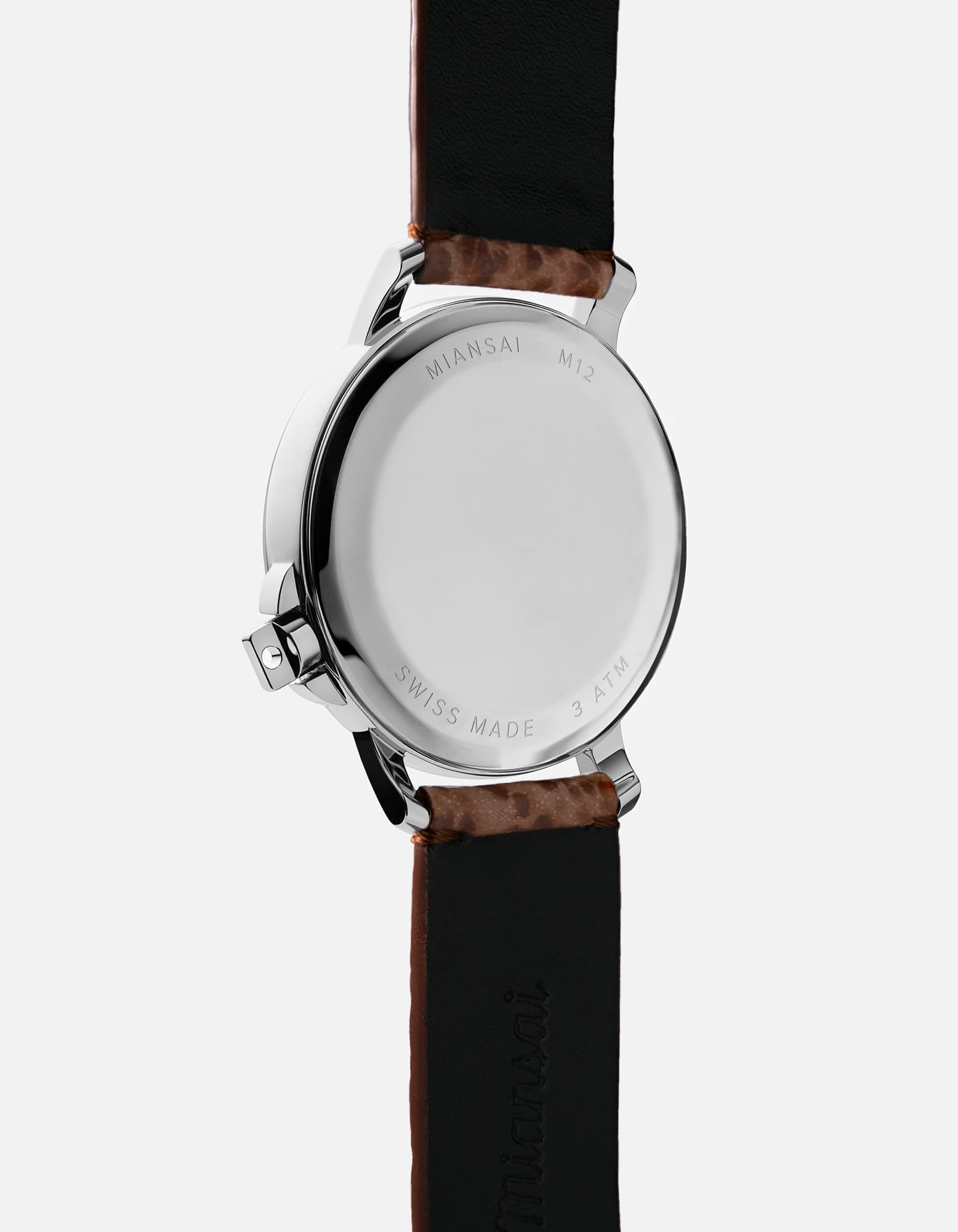 M12 Swiss Watch Silver on Shark, Brown | Miansai
